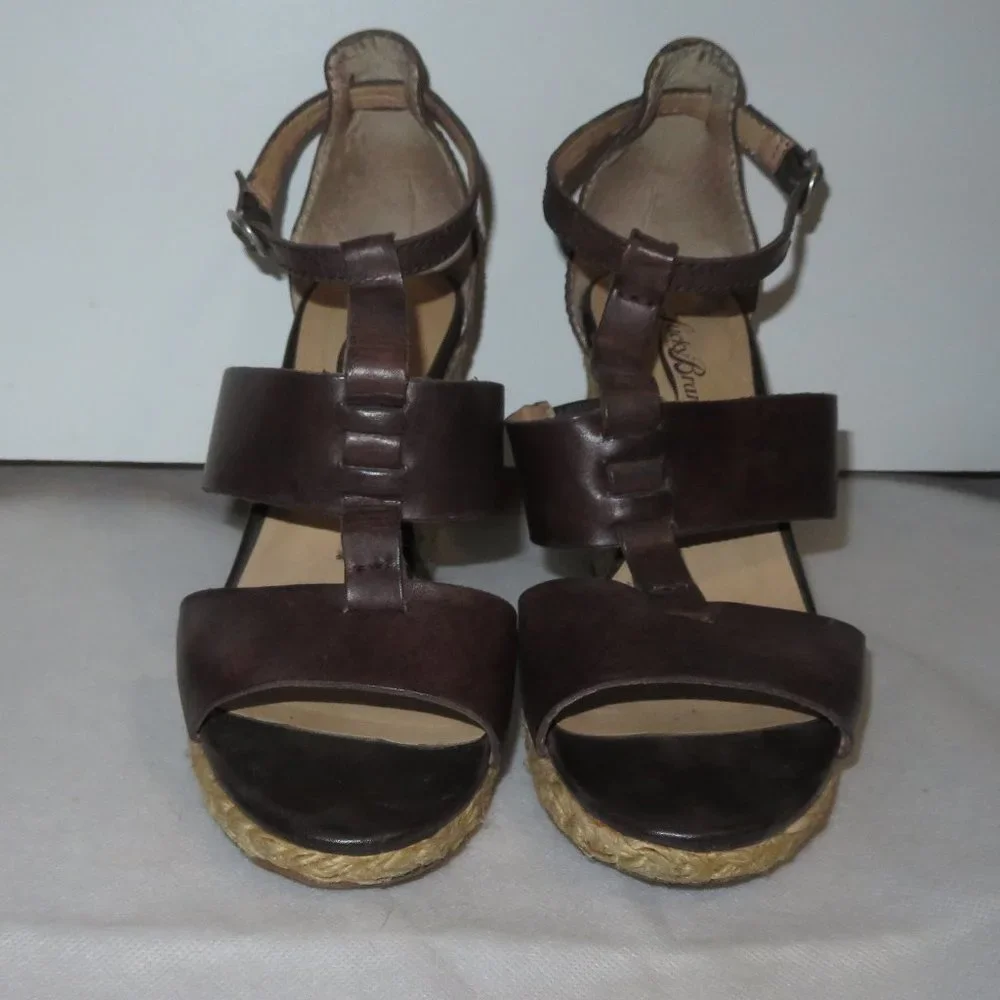 Lucky Brand Brown Leather Espadrille Wedge Sandal 7.5
